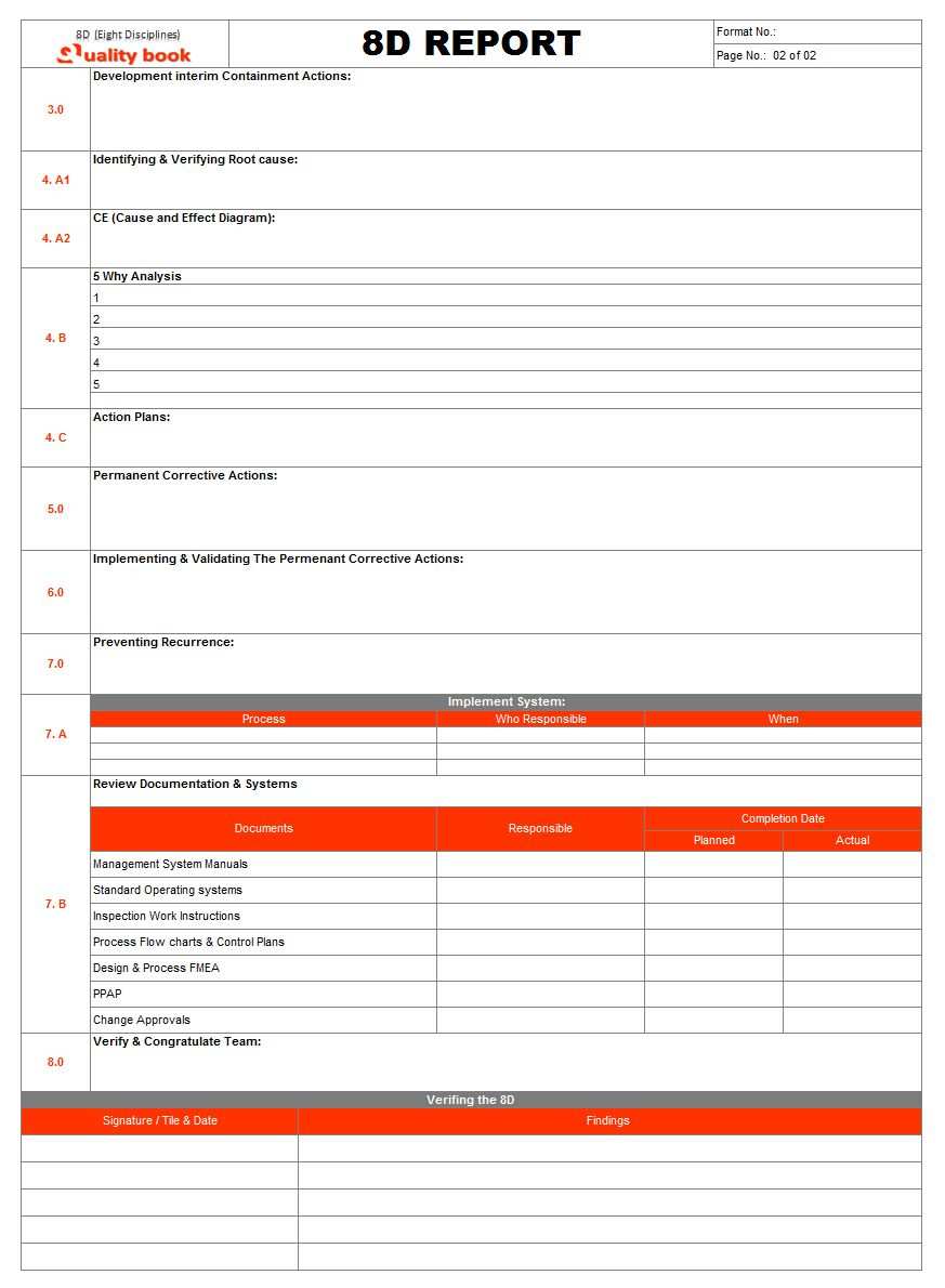 8D Report Template Xls