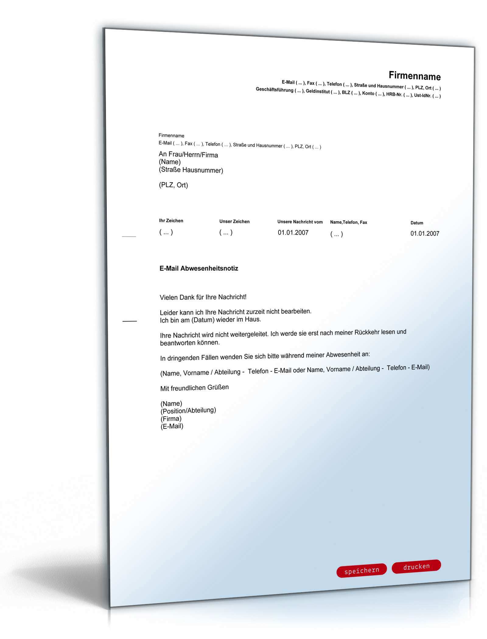 E Mail Absence Notice Englisch Deutsch Vorlage Zum Download