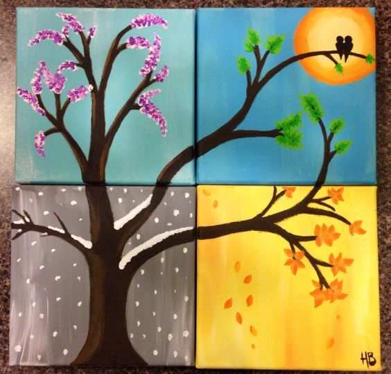 The Four Seasons Acrylic Paints 4 Canvases Made By Me