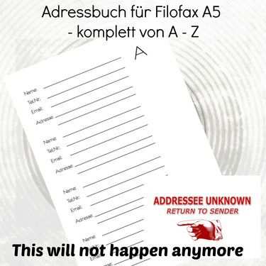 Adressbuch A5 Adressubersicht Download Filofax Planner A5 Etsy