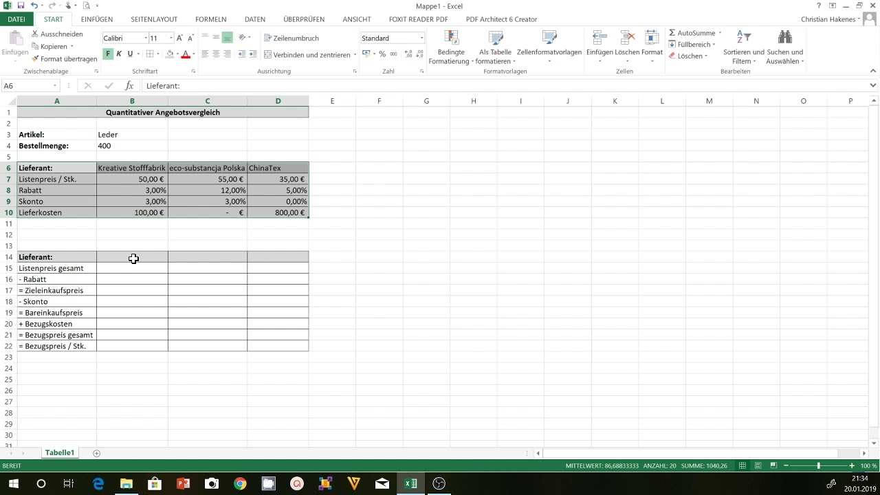 Angebotsvergleich Excel Eine Excel Vorlage Fur Den Quantitativen Angebotsvergleich Erstellen Youtube