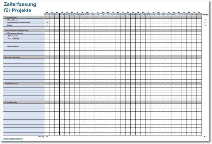 Zeiterfassung Fur Projekte Zeiterfassung Excel Vorlage Vorlagen