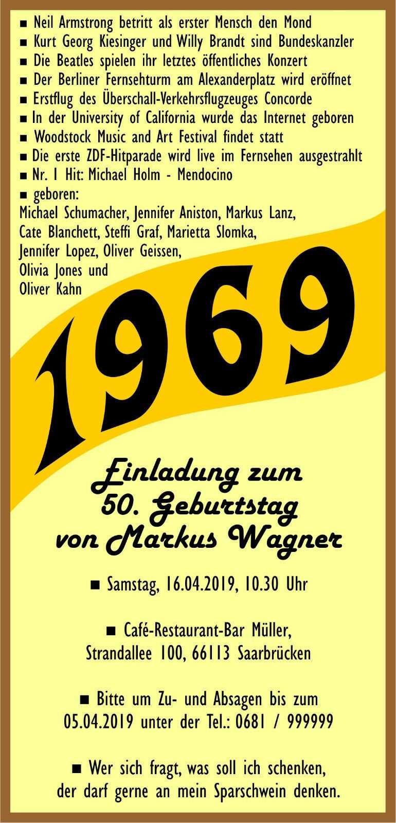 Einladungskarten Einladungen 50 Geburtstag 1969 Originell