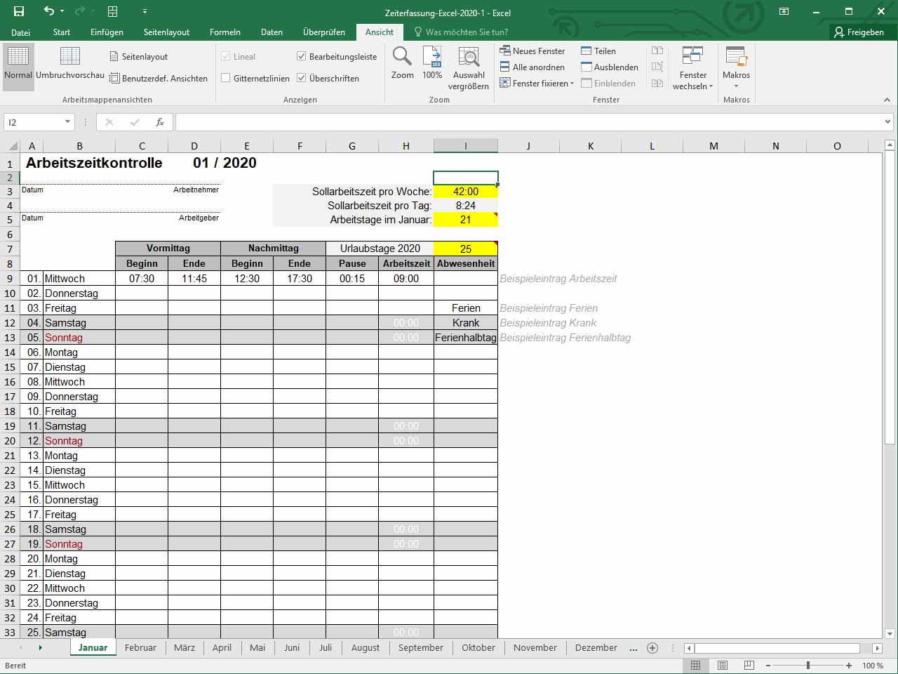 Excel Vorlagen Zeiterfassung Kostenlos