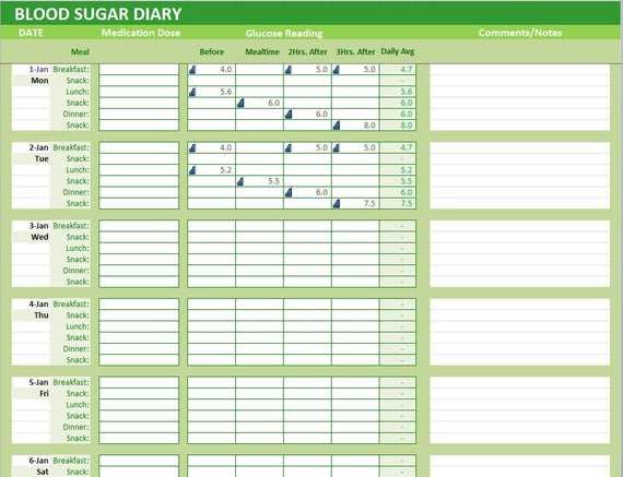 Blutzuckertagebuch Excel Template Glucose Levels Tracker Etsy