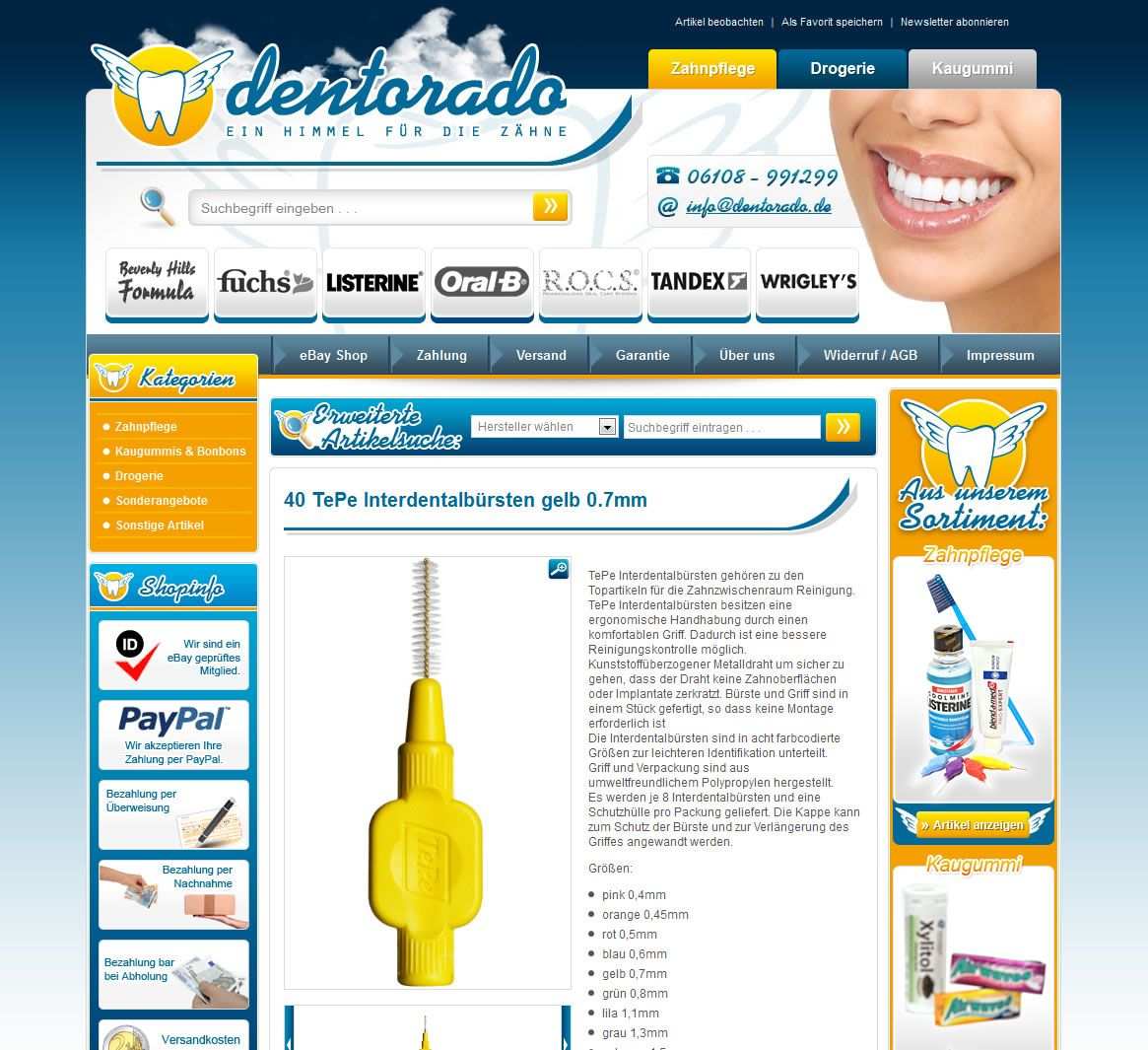 Kunde Dentorado 2010 Design Ebay Template Zahnpflege Zahne
