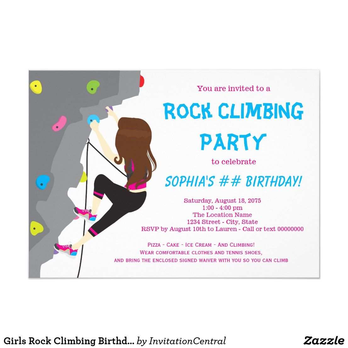 Madchen Felsen Kletterngeburtstags Party Einladung Zazzle De