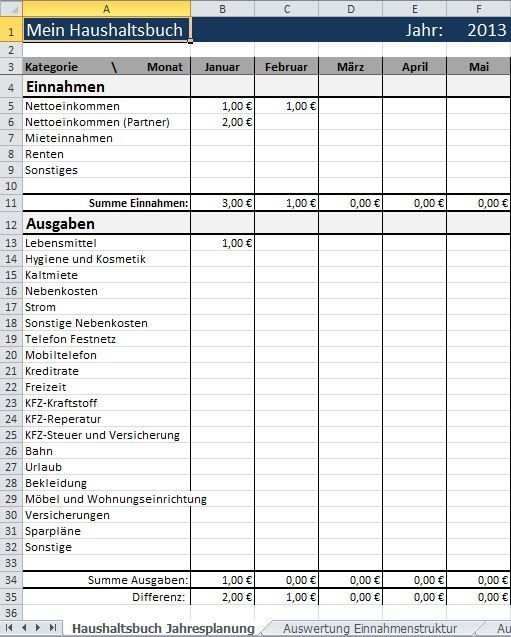 Excel Vorlage Haushaltsbuch Haushaltsbuch Excel Vorlage Und
