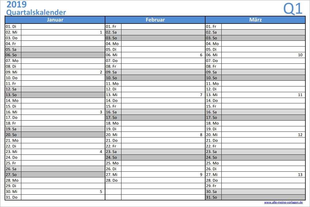 Vorlage Quartalskalender Fur Excel Kalender Vorlagen Jahres