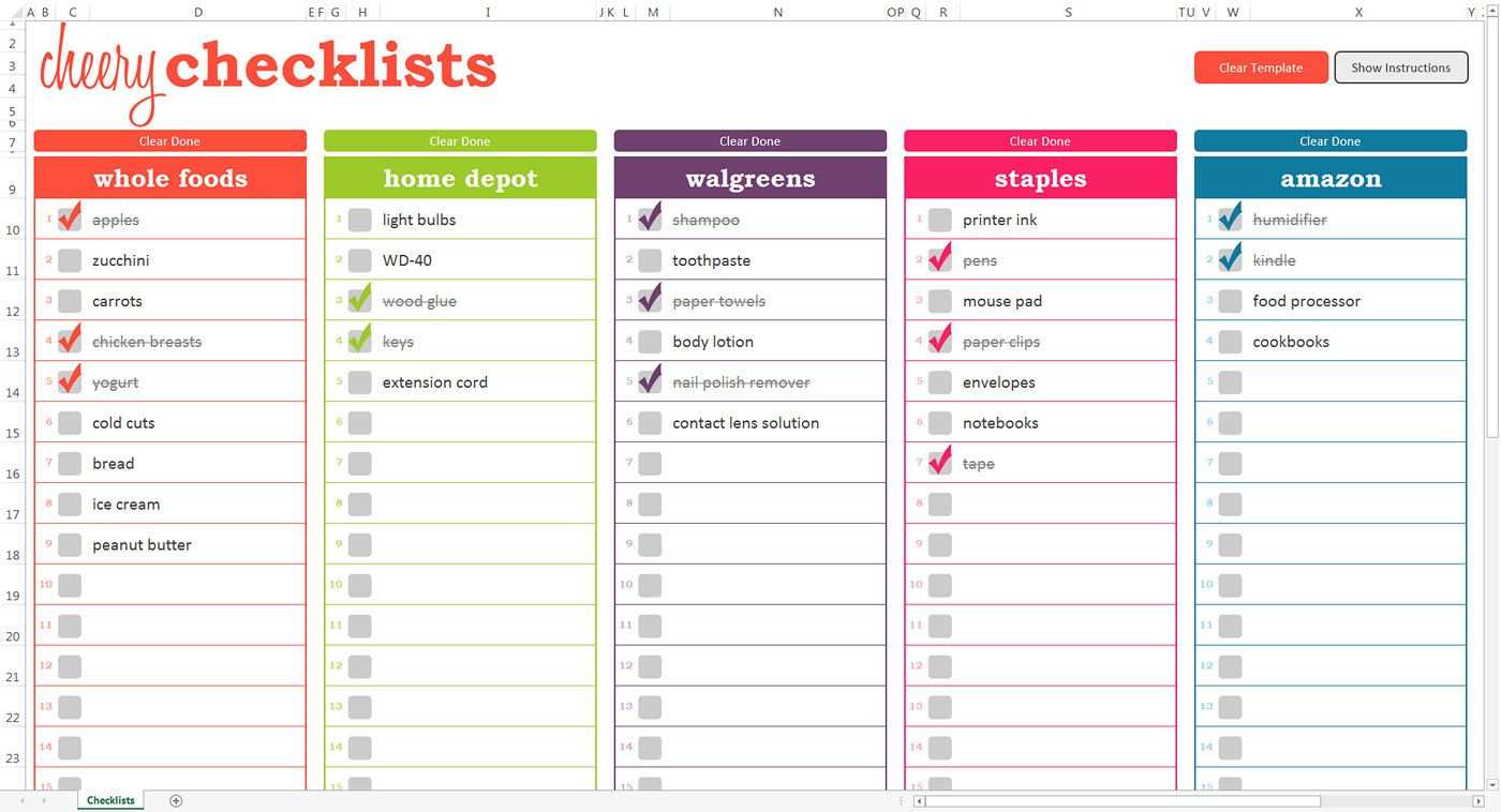 Cheery Checklists Excel Template Printable Checkable To Do