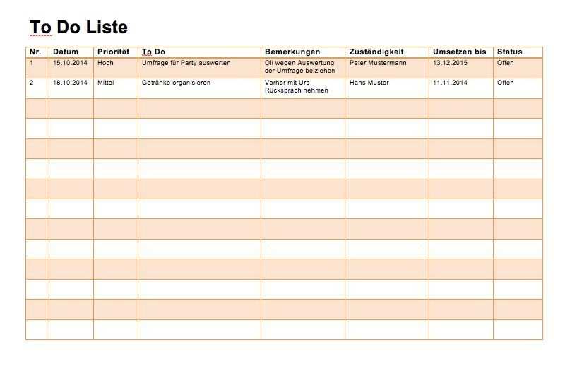 excel todo liste