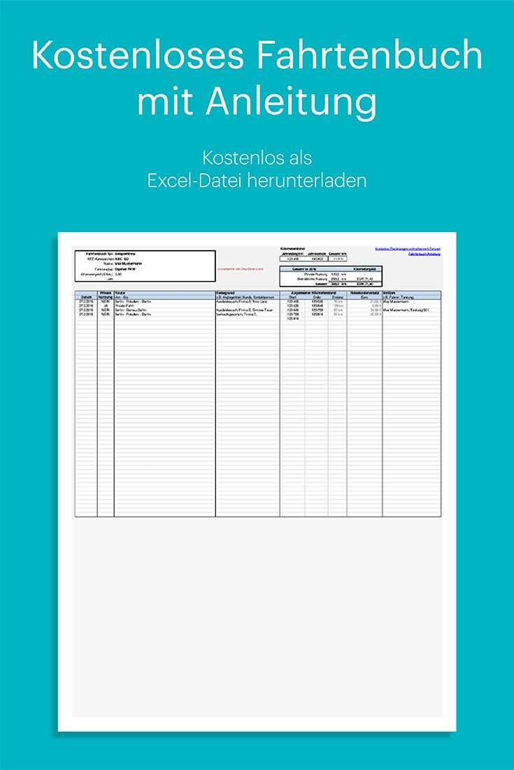 Kostenloses Fahrtenbuch In Excel Mit Anleitung 2018 Fahrtenbuch