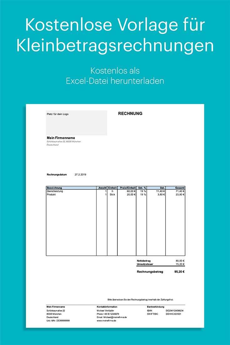 Kleinbetragsrechnung Kostenlose Vorlage In Excel Rechnung