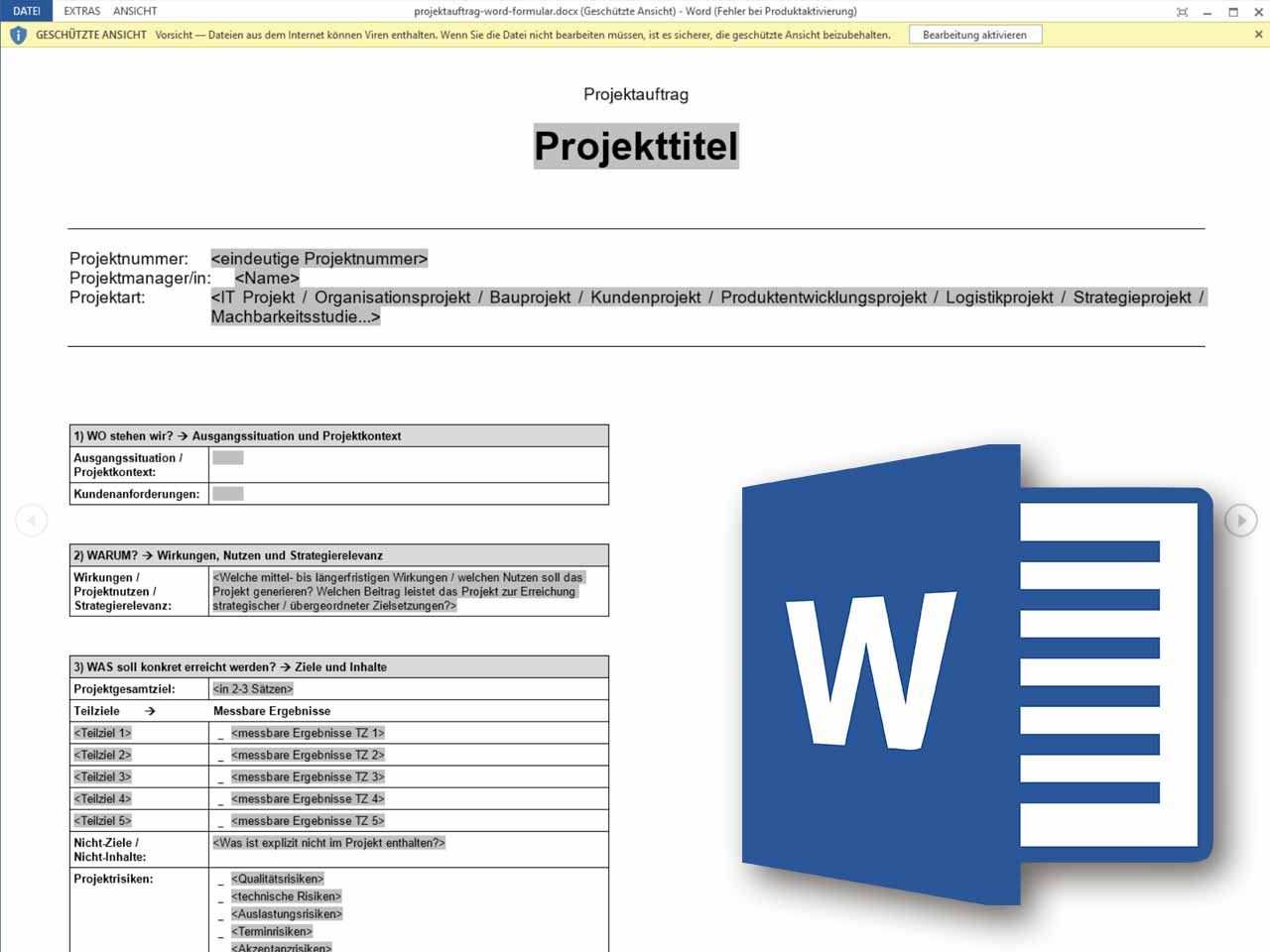 Projektauftrag Word Formular Projektauftrag Projektmanagement