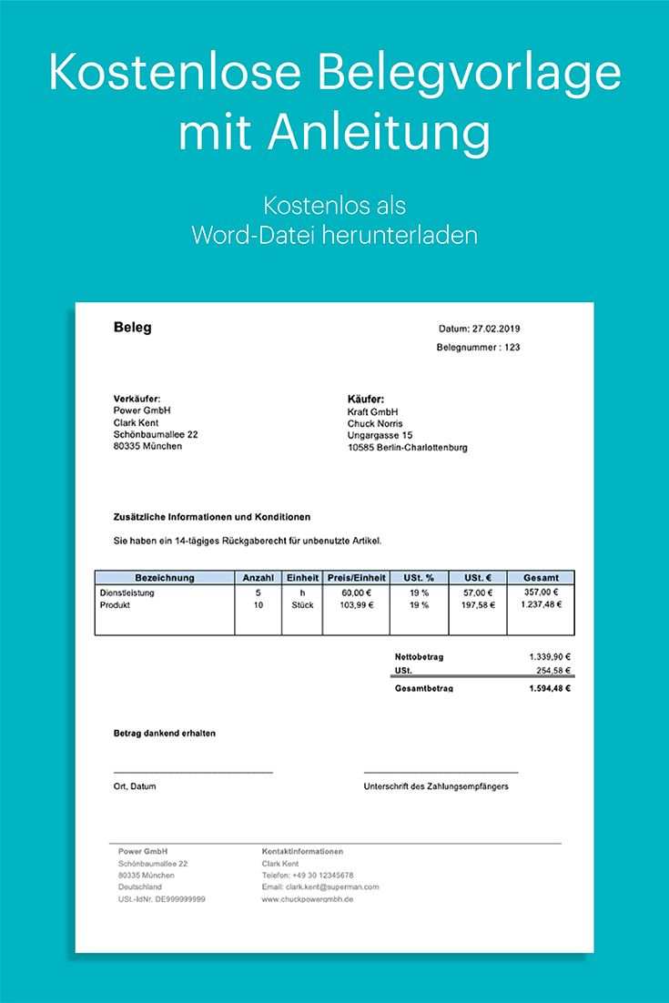 Beleg Vorlage Kostenlos In Word Mit Anleitung Excel Tipps