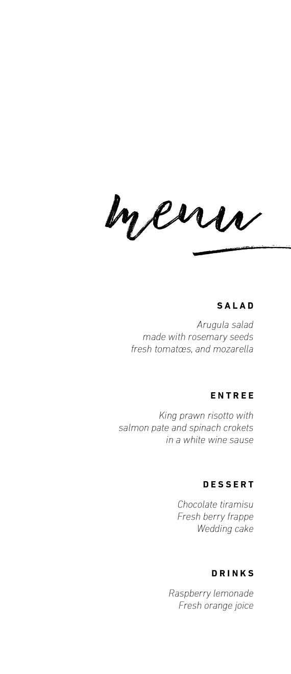 Menu Template Printable Menu Cards Instant Download Wedding