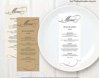 Menu Template Printable Menu Cards Instant Download Wedding