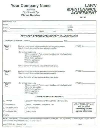 Free Printable Lawn Service Contract Form Generic Lawn Care