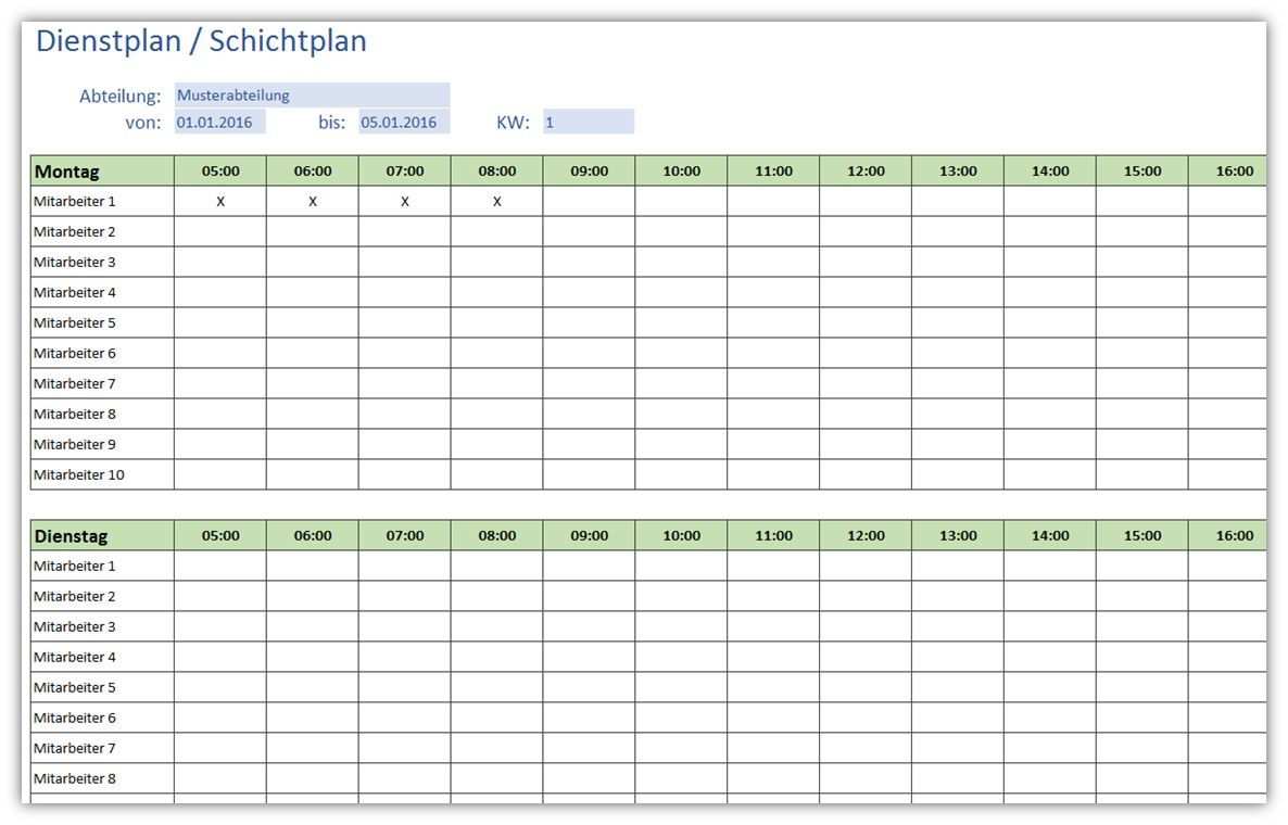 Einfacher Dienstplan Schichtplan Dienstplan Excel Vorlage