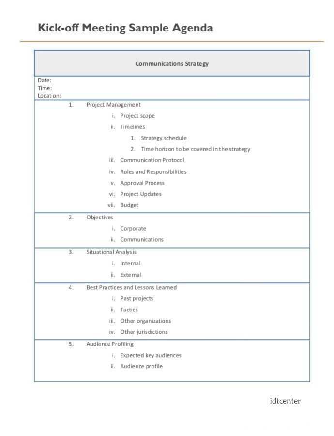 Project Management Kickoff Meeting Agenda Template Meeting