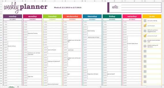Dynamic Weekly Planner Excel Template Printable Weekly