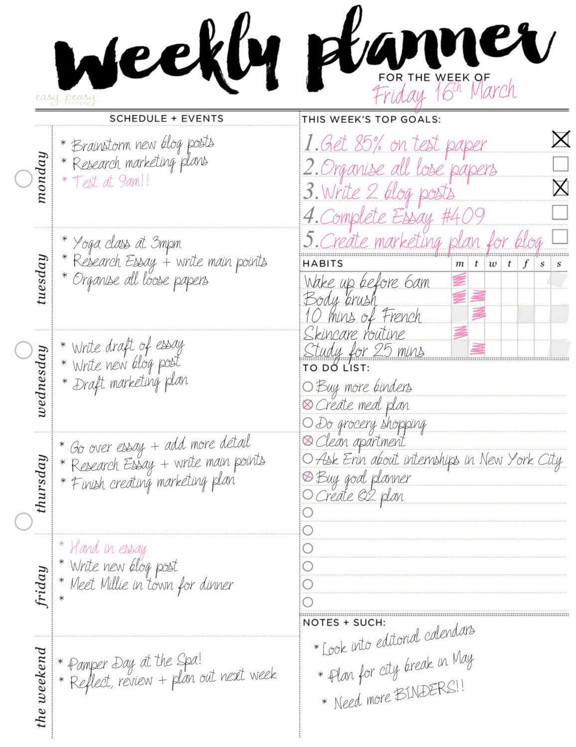 Weekly Planner Printable Planne Pages Weekly Organizer A4