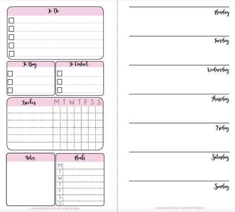 Free Planner Inserts Week On A Page With Trackers Filofax