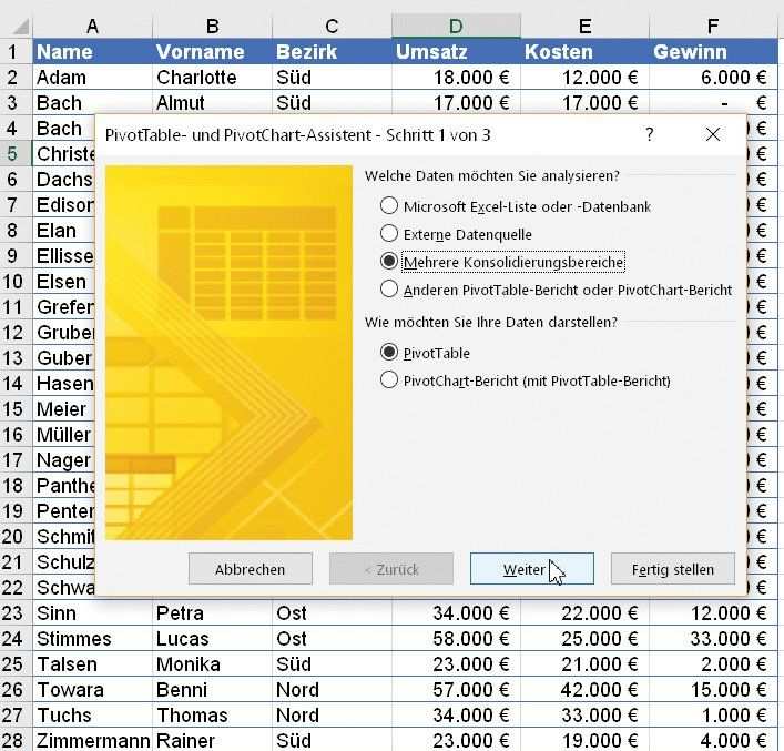 Pivot Assistent Microsoft Excel Tabelle Excel Tipps