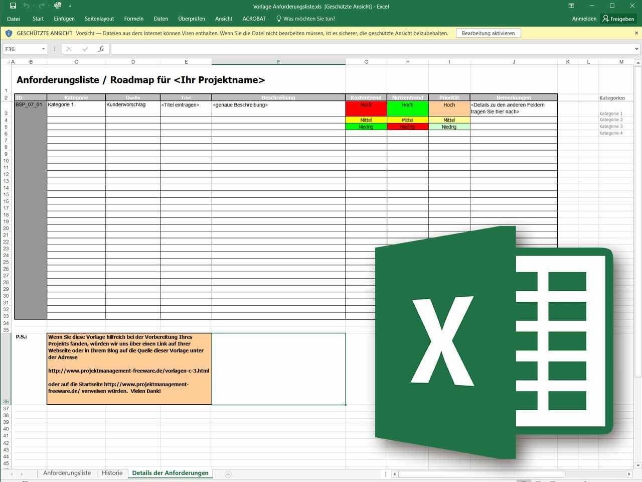 Anforderungsliste Im Projektmanagement Als Excel Vorlage Excel