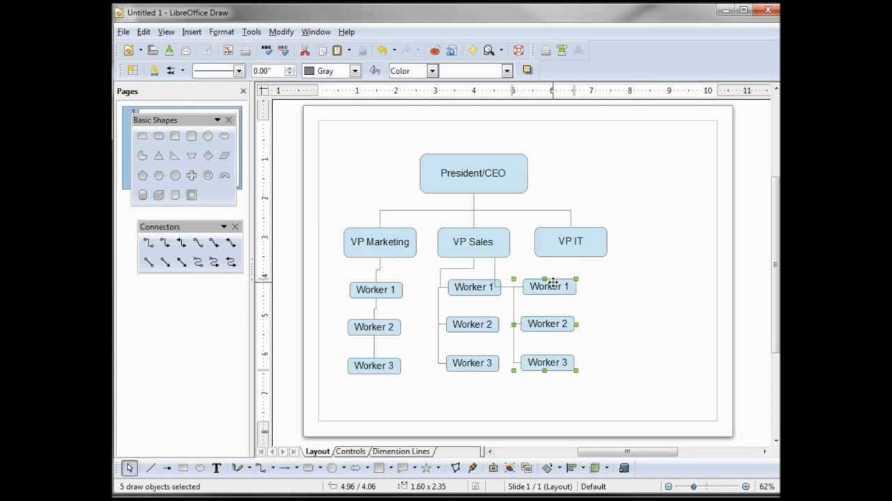 Libreoffice Draw 04 A Simple Org Chart Youtube