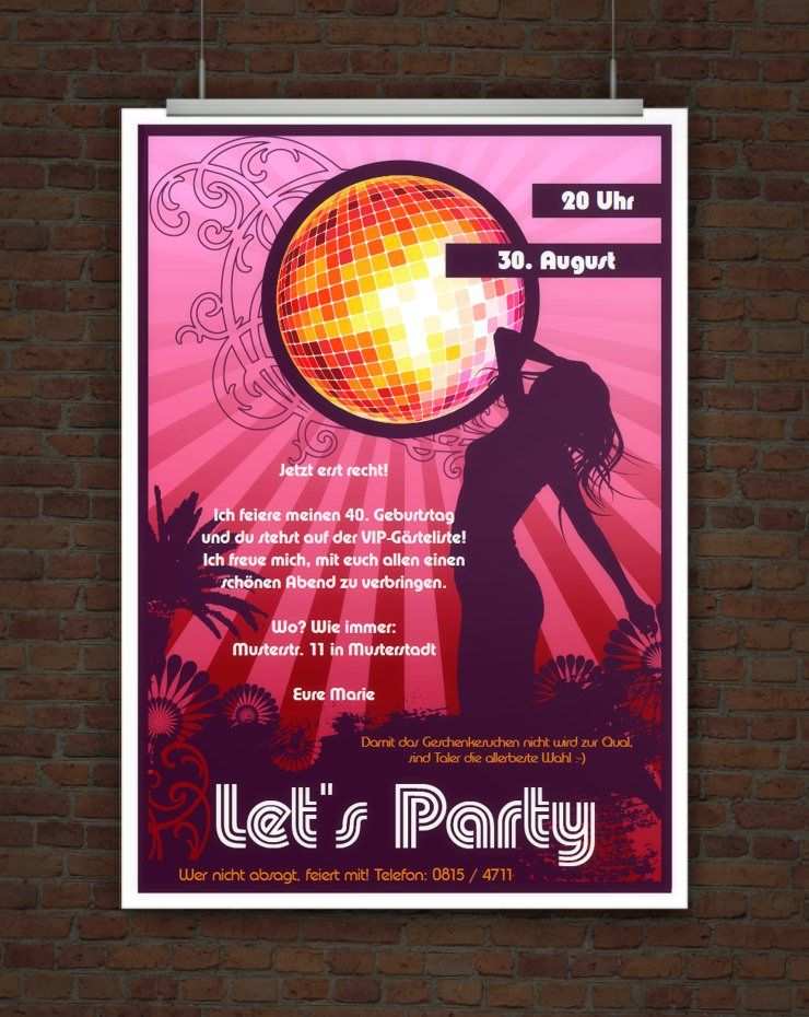 Let S Party Partyeinladung Mit Discokugel Zum Ausdrucken Party