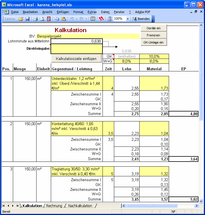 Excel Zuschlagskalkulation Im Handwerk Software Download