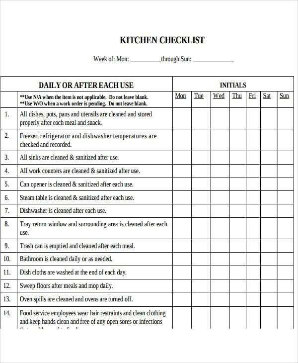 Restaurant Reinigungsplan Checkliste1 Kuche Kuchenreinigung