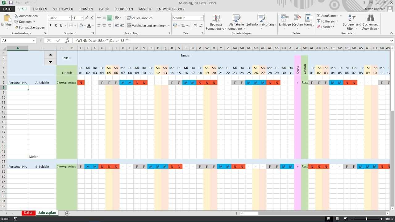 Excel Schichtplan Erstellen Teil 4 Datenubernahme Und Formatierung