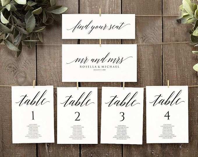 Wedding Seating Chart Template Calligraphy Table Seating Chart