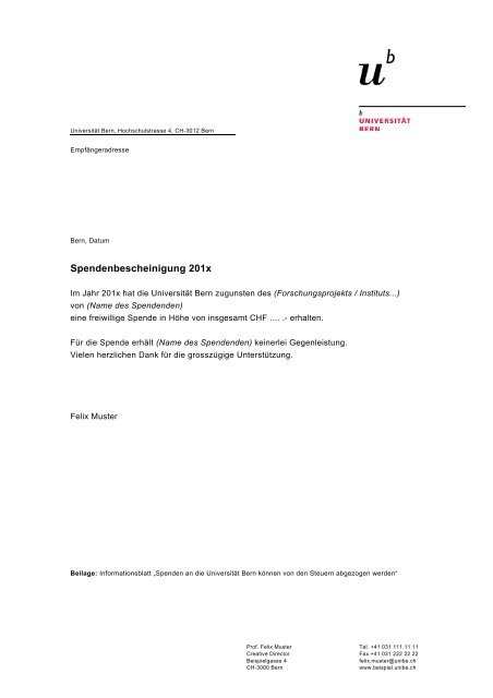 Vorlage Spendenbescheinigung Finanzabteilung Universitat Bern