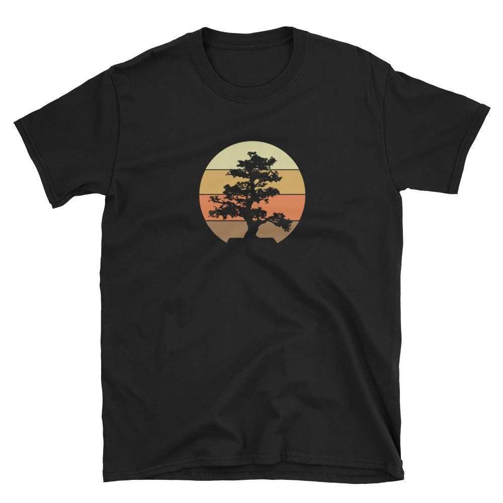 Lone Bonsai Tree Brown Hue Vintage Sunset Unisex T Shirt Dengan
