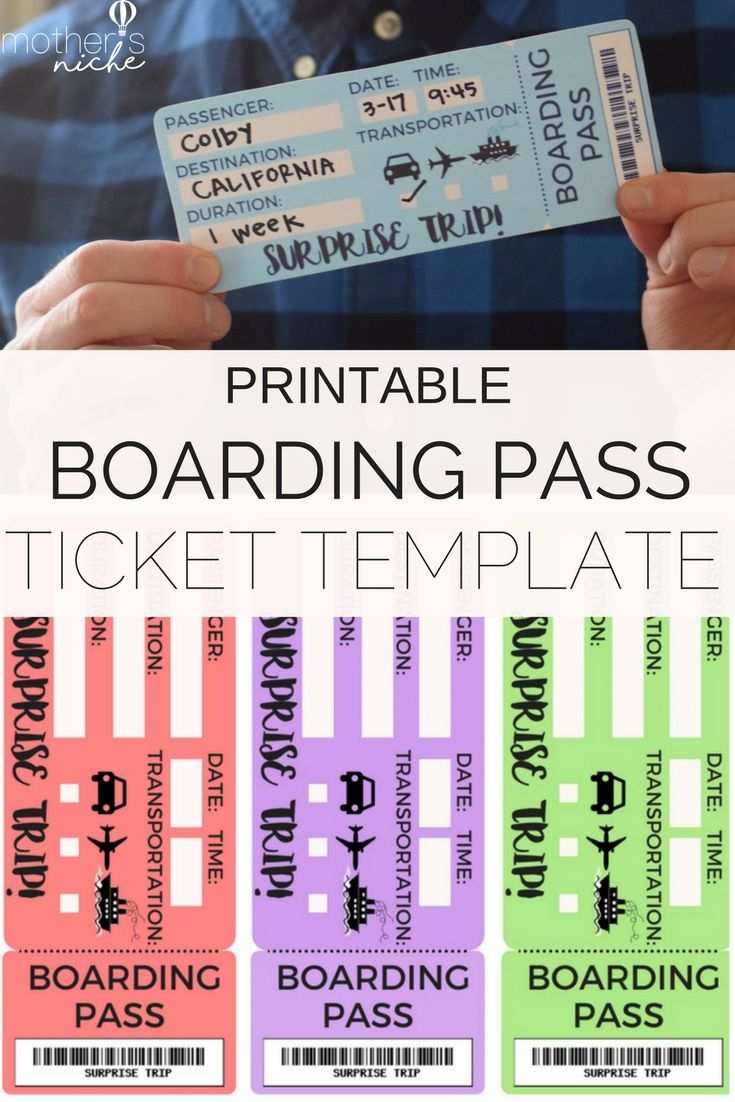 Printable Tickets Template Boarding Passes For Surprise Vacation