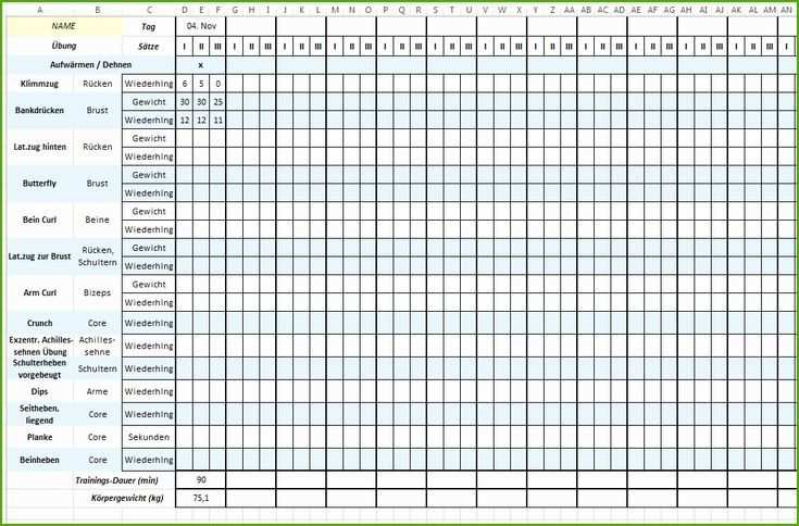 Trainingsplan Vorlage Excel