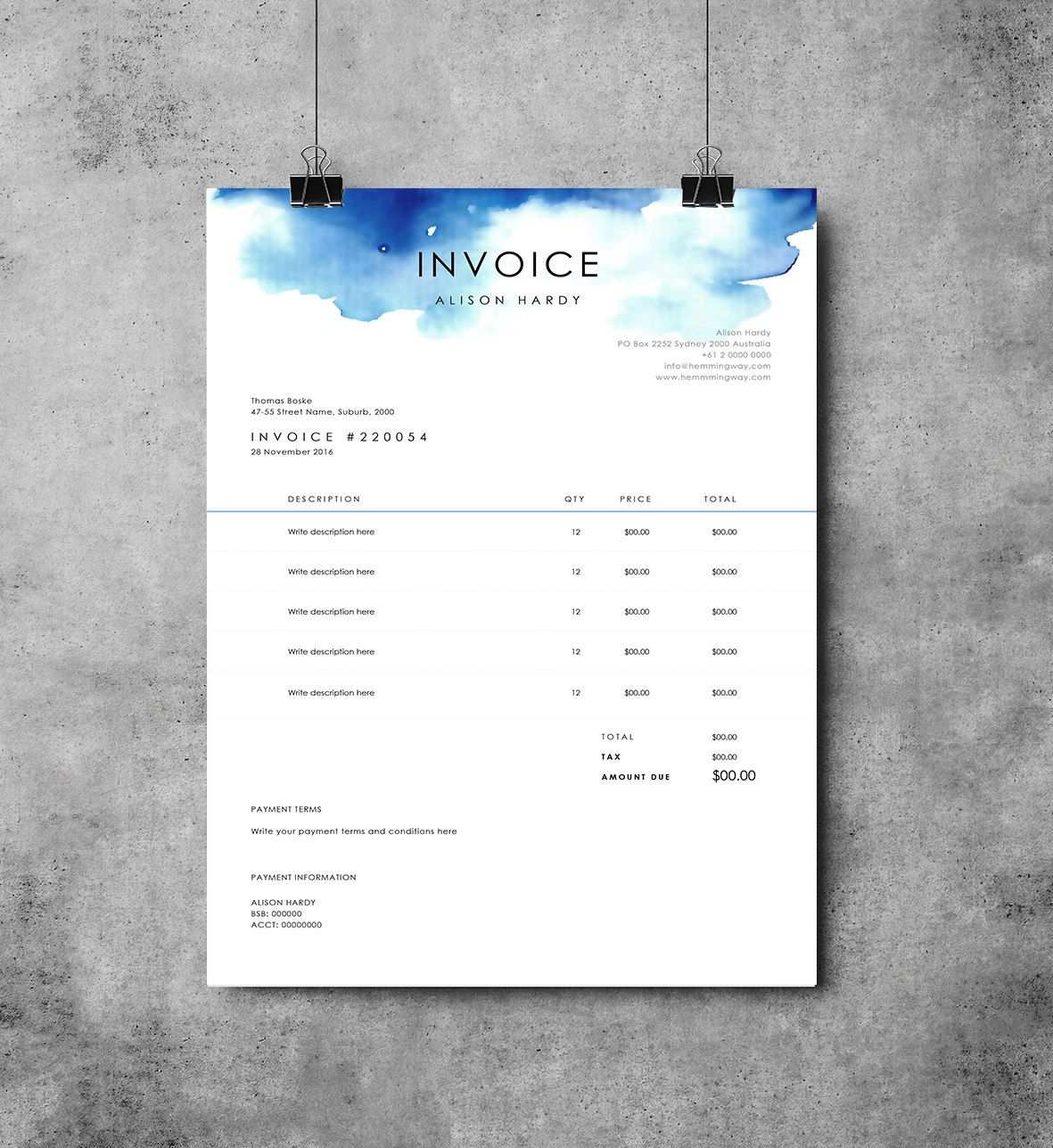 Invoice Template Receipt Ms Word Template Instant Download