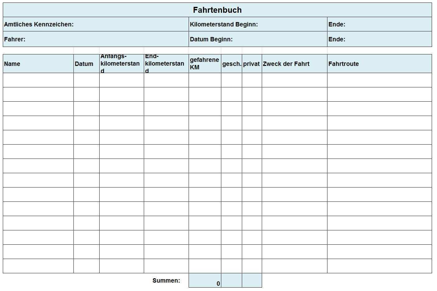 Fahrtenbuch Vorlage Kostenloses Excel Muster Zum Download Ionos