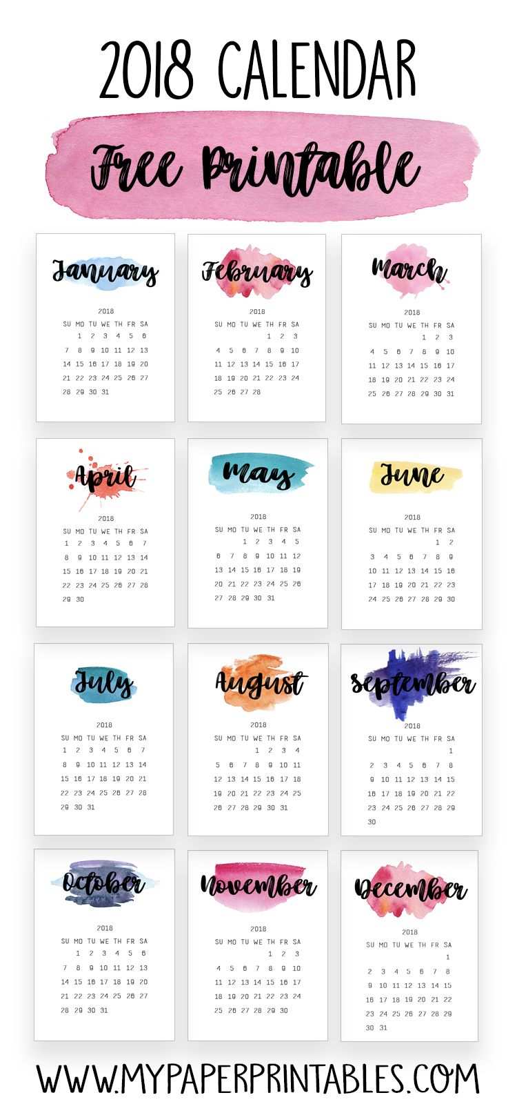 2018 Free Calendar Printables Kalender Zum Ausdrucken Kalender