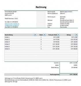 Rechnungsvorlage Schweiz Word Excel Rechnung Vorlage