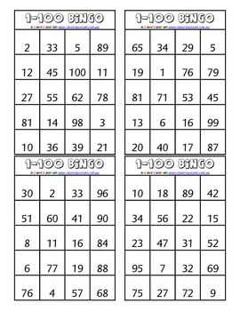 1 100 Numeral Bingo Games 3 Pages Mathematik Mathe Bingo