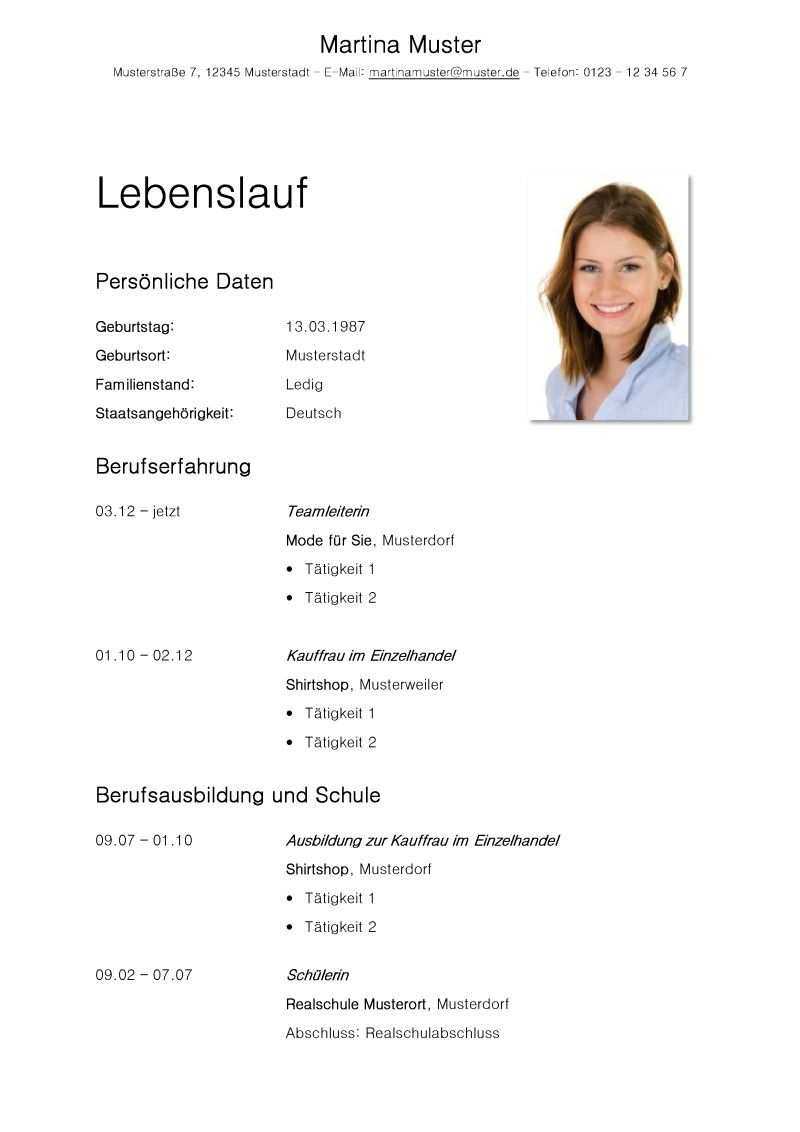Einfacher Lebenslauf Vorlage