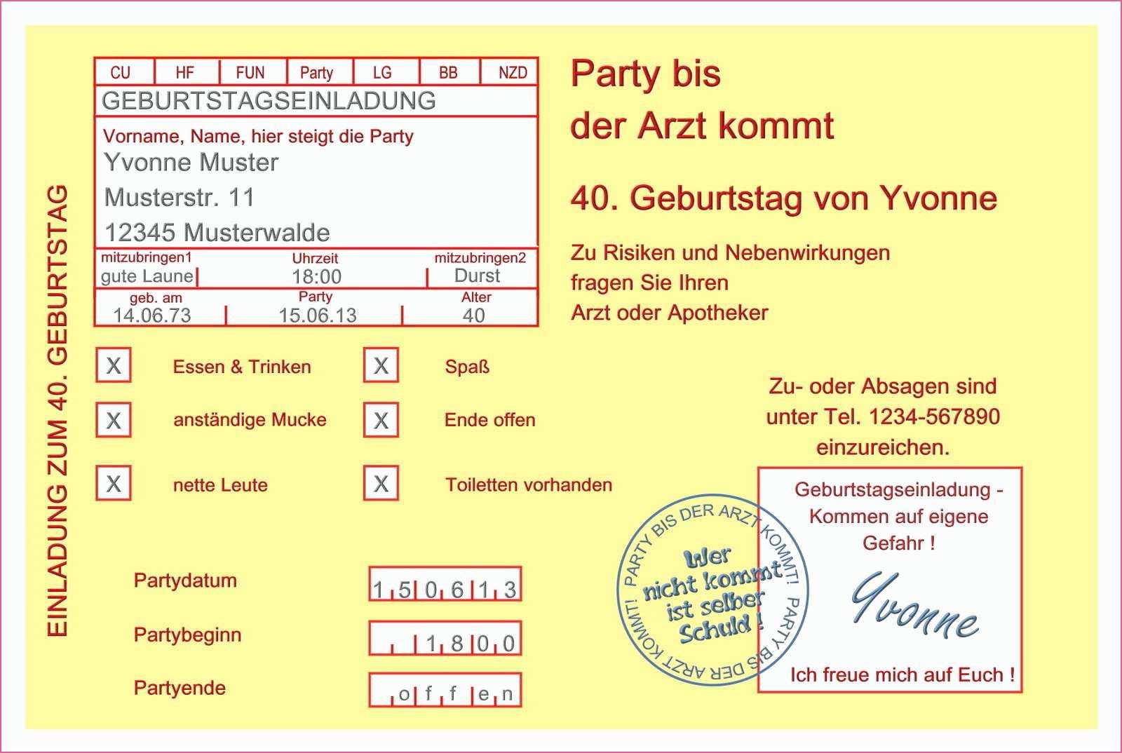 Einladung Krankenschein Vorlage Kostenlos