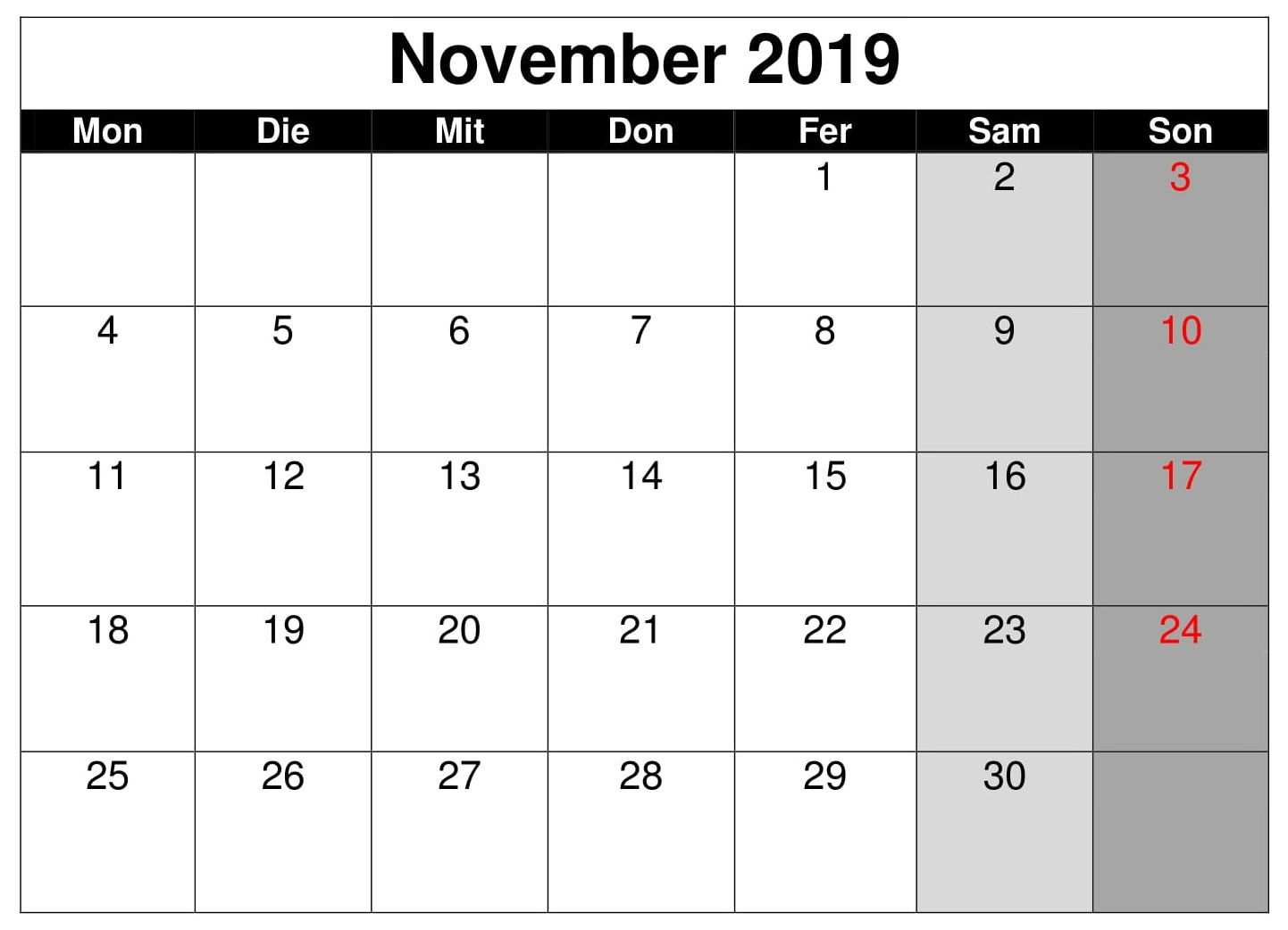 Kalender 2019 Vorlage Word