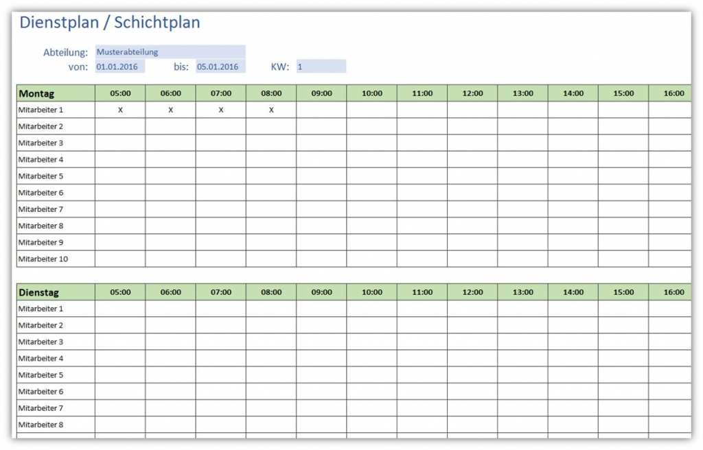 Monatsdienstplan Excel Vorlage