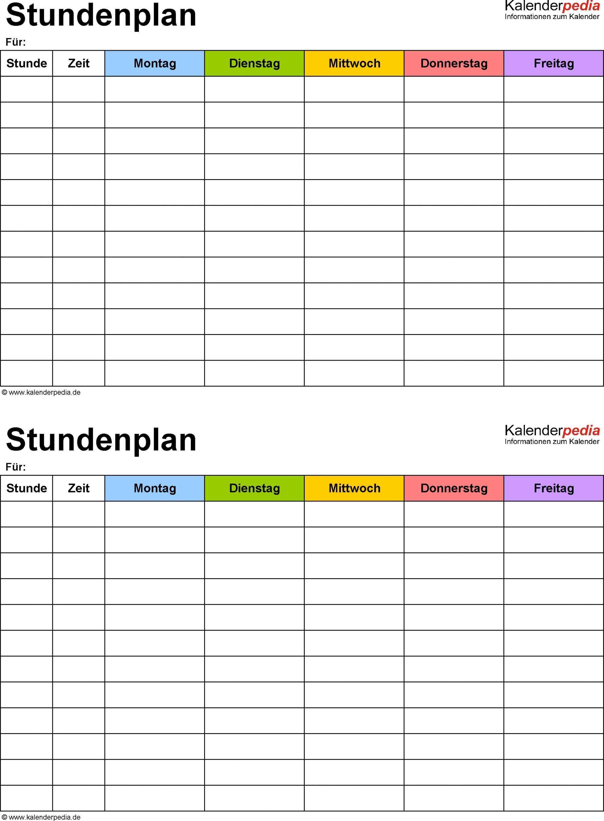 Stundenplan Vorlage Excel