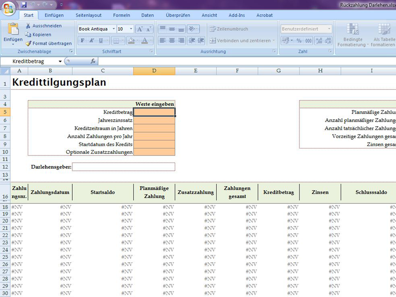 Tilgungsplan Erstellen Excel